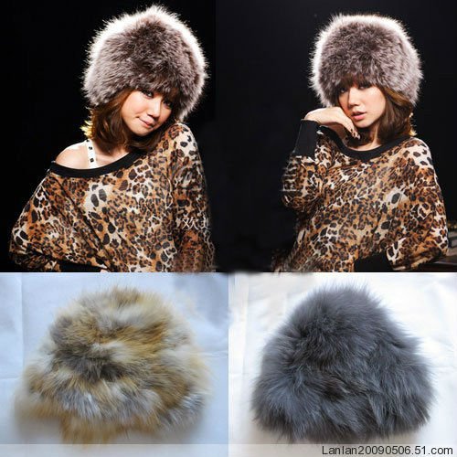 BG6013 Cheap Fox Fur Cap For Russian Style Winter Hat Womens Cute Beanies Warm OEM Wholesale/Retail /Free Shipping