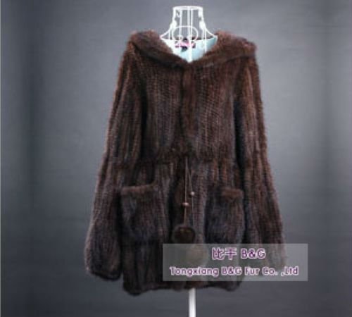 BG6473 New Style 2 Colors Genuine Knitted Mink Fur Coats with Hood Winter Casual Outwear Plus Size OEM Wholesale Retail