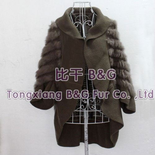 BG7960 Special 2012 New Design Genuine Rabbit Fur Jacket with Knitted Wool  Women's Casual Clothes  Wholesale/Free shipping