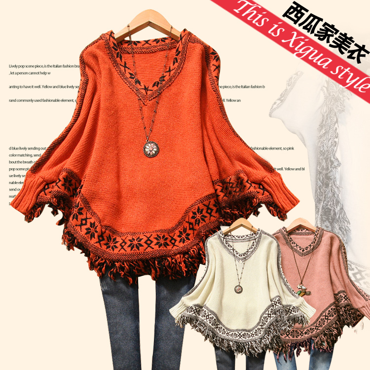 Bgt-m274 2012 autumn women's V-neck tassel cloak knitted sweater i-06