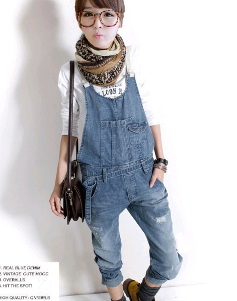 Bib Korean Washing Frayed Women Fashion Jeans Overalls Free Shipping (ID: SLA097)