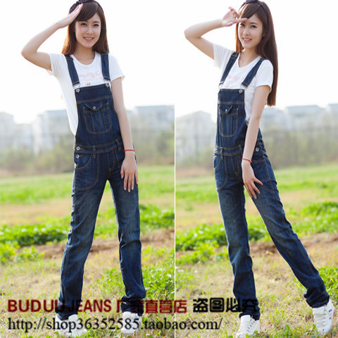 Bib pants female 2013 denim bib pants jeans one piece pants bib trousers female 6028