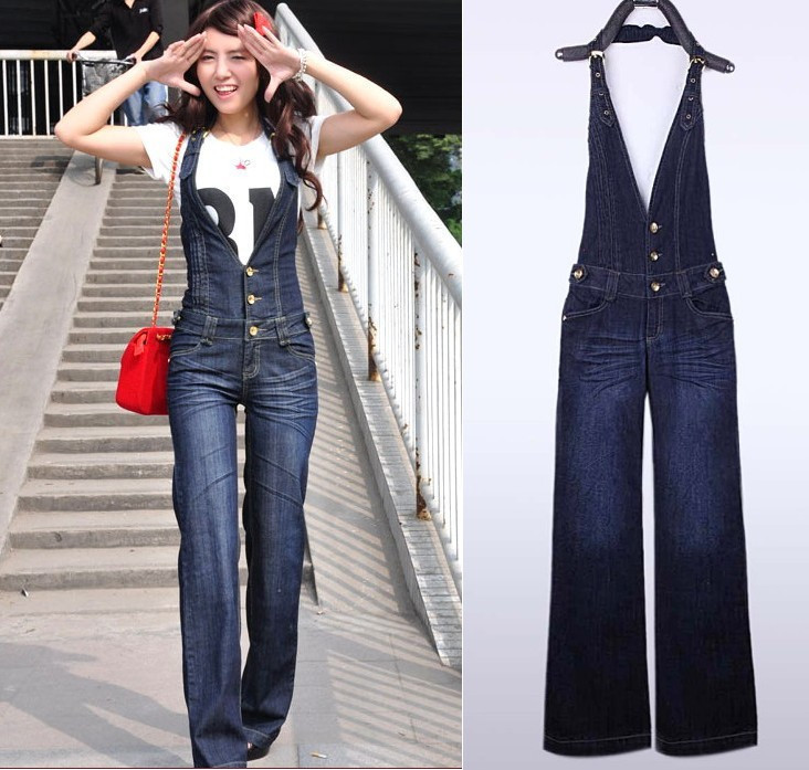 Bib pants female 2013 spring one piece trousers women's high waist loose casual spaghetti strap jeans