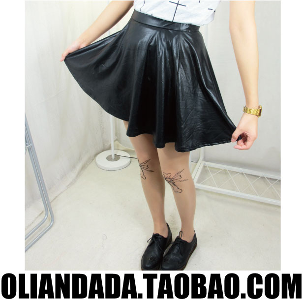 Big 2013 spring fashion vintage PU faux leather skirt fluffy short skirt elastic waist expansion skirt bust skirt