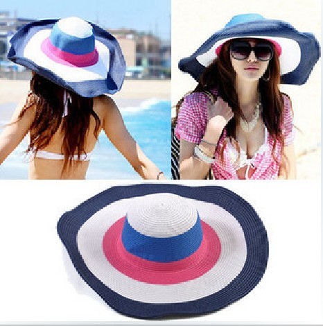 Big along the cap straw braid hat sunbonnet beach cap rainbow cap