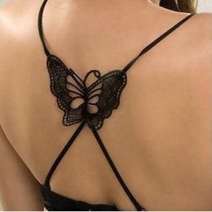 Big Black Lace Butterfly Pattern Bra Strap Adjustable Fashion