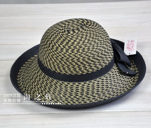 Big bow strawhat sunbonnet summer sun hat beach cap women's hat