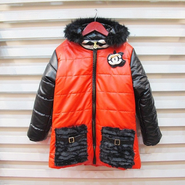 Big boy 12 female child thickening suede with a hood cotton leather clothing trench outerwear