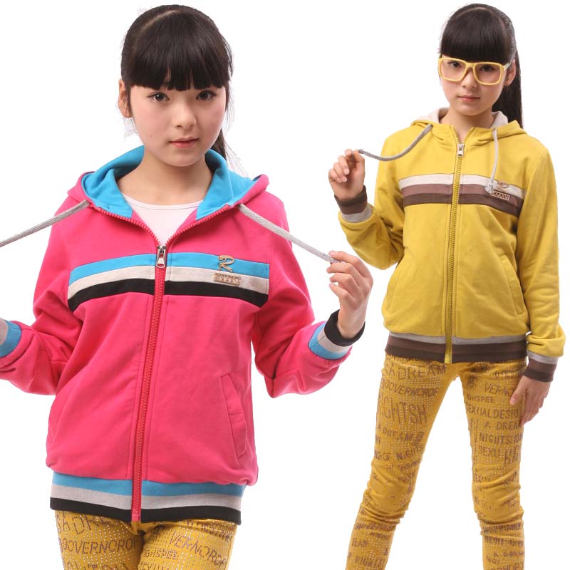 Big boy women's 2013 spring outerwear medium-large clothing girls candy color spring with a hood outerwear zipper sweater