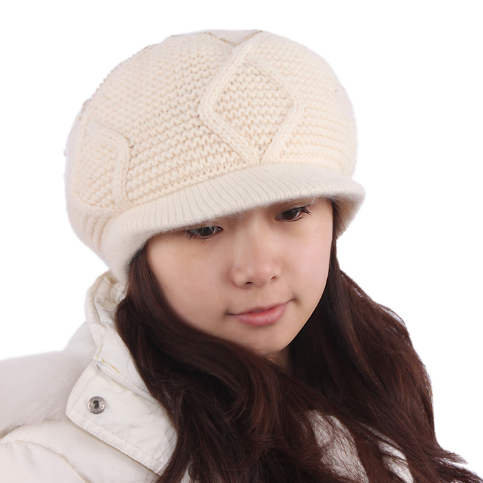 Big button women's hat brim knitted hat knitted fashion rabbit fur hat women winter warm hat