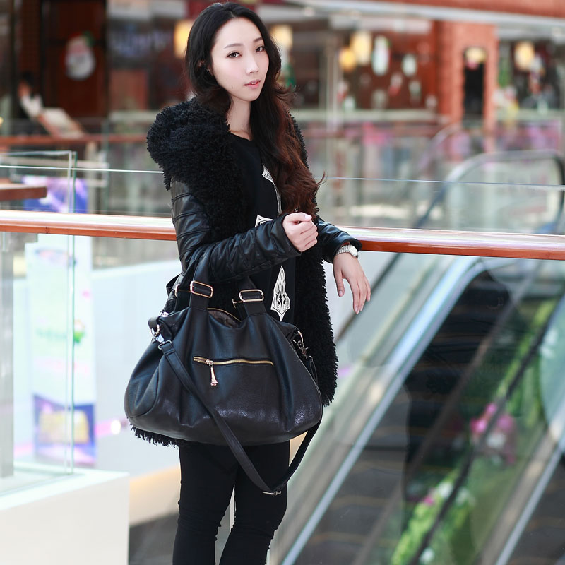 Big collar slim leather maomao clothing large lapel outerwear
