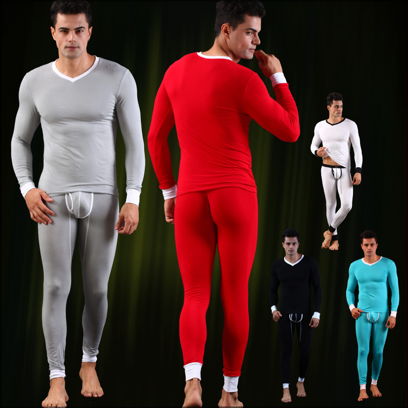 Big discounts!The 2013 men's V neck long paragraph modal  underwear Tights Leggings red black gray white blue Free Shipping