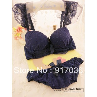 Big lace shoulder strap 3 breasted adjustable push up bra women's sexy underwear suits