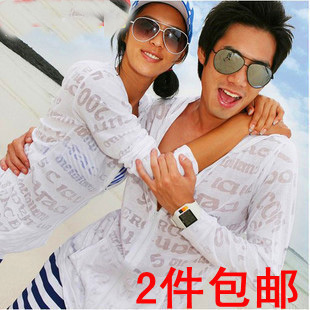 Big letter beach clothes sun protection clothing air conditioning shirt transparent lovers plus size lovers outerwear family