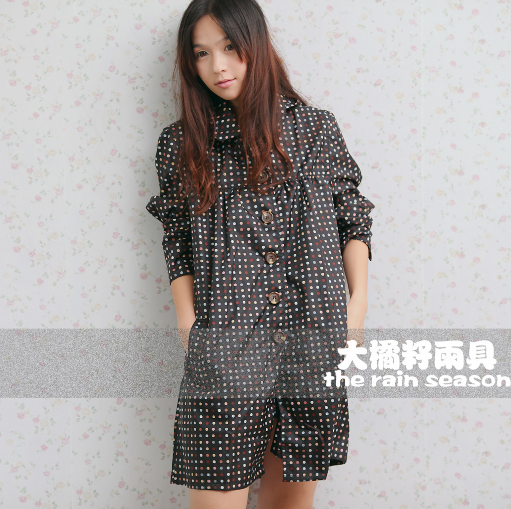 Big orange seed rain gear colorful fashion round dot raincoat trench dry 1002 black