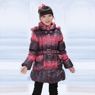 Big Promote child down coat female child medium-long winter girls outerwear plaid pattern girls jacket with a hood