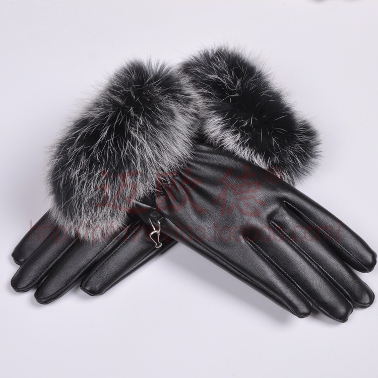Big rabbit fur leather gloves female winter thick thermal women's rabbit fur gloves