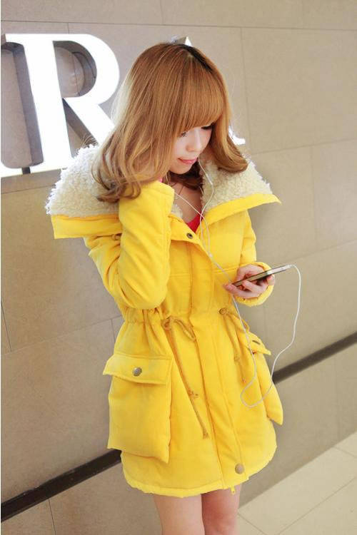 Big sale!! New Winter Warm Women's Fleece Parka Lady Coat Overcoat Long Jacket Yellow ,Free Shipping Dropshipping Wholesale