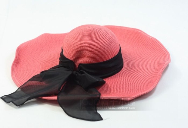 Big strawhat beach cap quality red