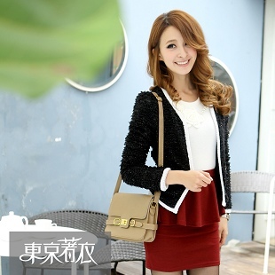 Big women's wool knitted color block border outerwear 2029642