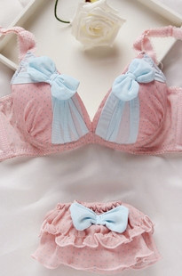 Billie aisha chiffon lace small polka dot bow push up b cup bra underwear set