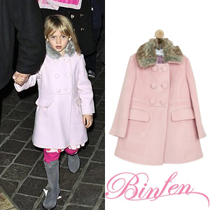 Binfen children's clothing bonpoint double breasted fur collar trench type cashmere overcoat