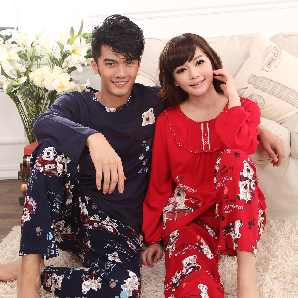 Bird spring and autumn sleepwear sweet lovers long-sleeve set 100% cotton lounge male women's lovers sleepwear cartoon