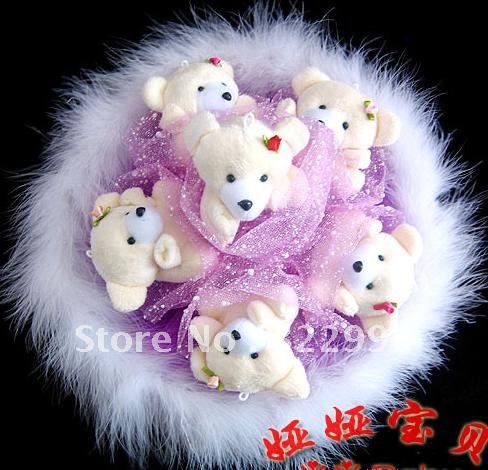 Birthday gift Artificial bouquet 6 little bear bouquet cartoon bouquet roses dried flowers fake Toys Bouquets/free shipping X633