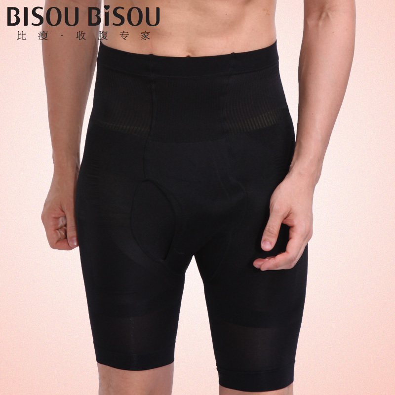 Bisou bisou mens body shaping pants high waist abdomen drawing butt-lifting panties knee-length pants