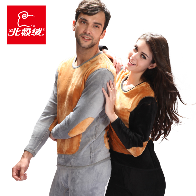 BJR 2012 new arrival thermal function underwear thickening plus velvet golden flower lovers thermal type set