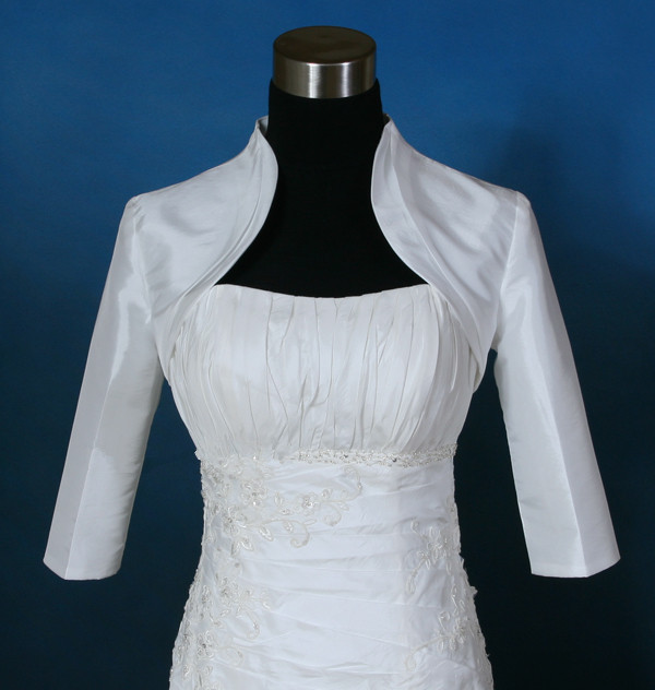 BL04 3/4 Sleeve White Taffeta Wedding Bridal Bolero Jacket Shrug S, M, L  or Cumtom