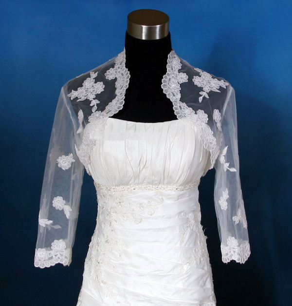 BL35  3/4 Sleeve Ivory Lace Wedding Bridal Bolero Jacket Shrug S, M, L  or Cumtom