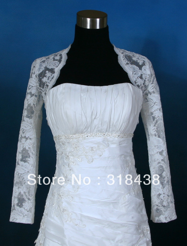 BL46 Long Sleeve White Lace Wedding Bridal Bolero Jacket Shrug S, M, L or Cumtom