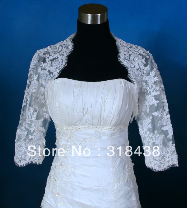 BL53 3/4 Sleeve Ivory Lace Wedding Bridal Bolero Jacket Shrug S, M, L or Cumtom