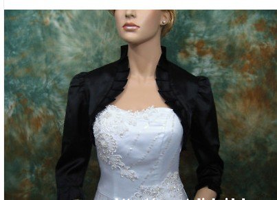Black 3/4 sleeve satin wedding bolero jacket shrug 008