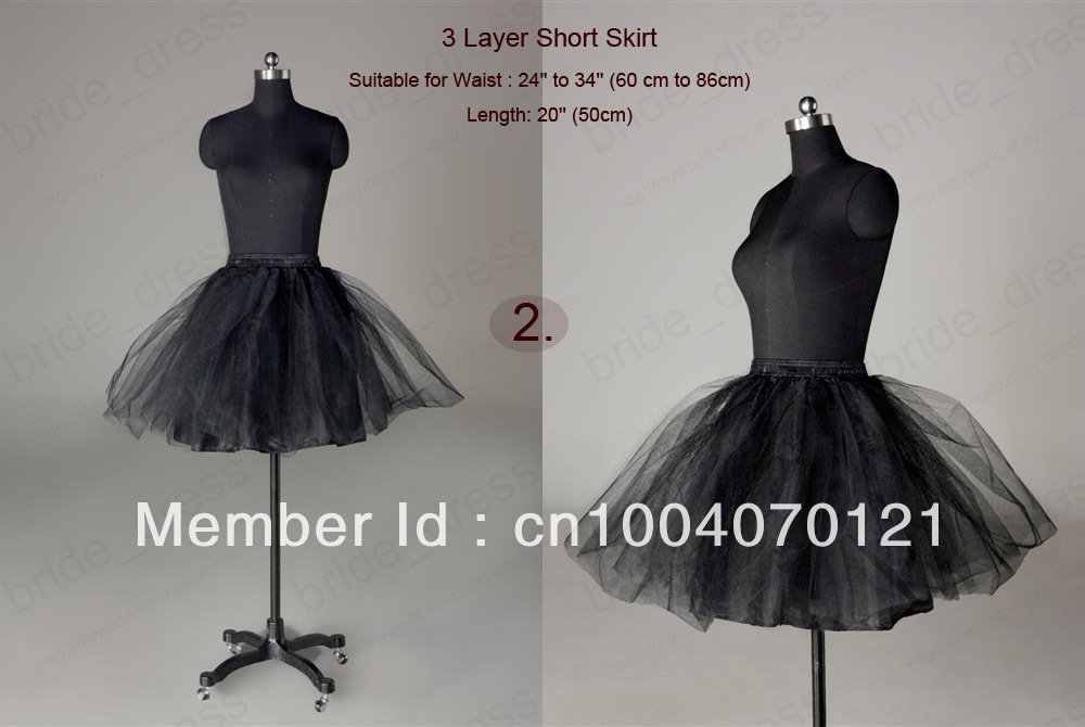 Black 3 Layer Short Skirt  Petticoat Wedding Gown Crinoline Petticoat Skirt Slip XSG010