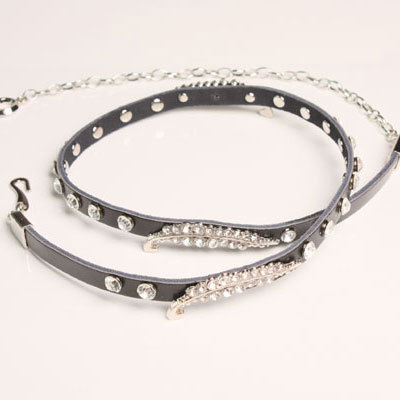 Black all-match rhinestone decoration waist decoration thin belt white fashion female brown genuine leather belly chain h046