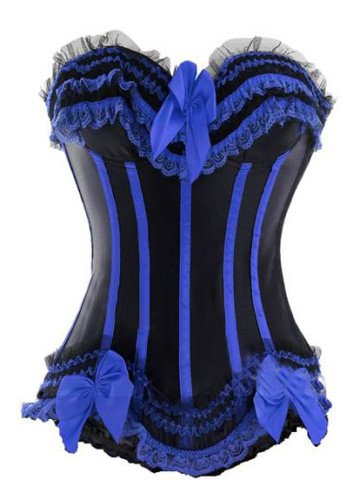 Black and Blue bodyshaper lace up boned corset busiter clubwear showgirl S-2XL