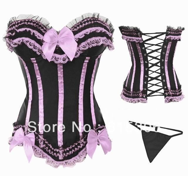 Black and pink fashion overbust corset Free shipping