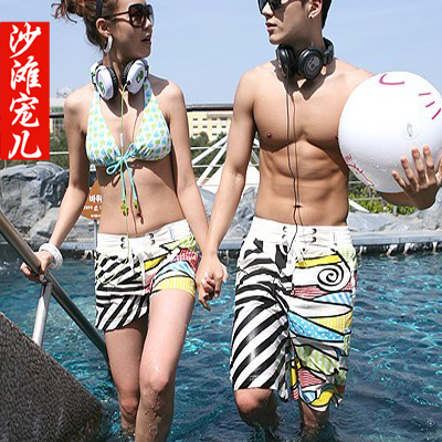 Black-and-white patchwork lovers beach pants shorts straight casual shorts lovers bottoms stk060
