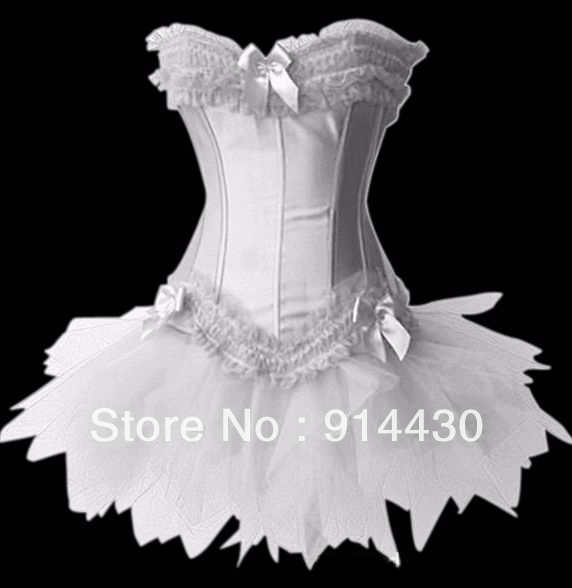 Black And White Sexy Satin Lingerie Corset Bustier Mini Tutu Petticoat Skirt Fancy Dress Costume Free Shipping