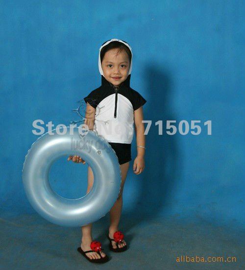 Black and white split panda style children's swimwear swimsuit