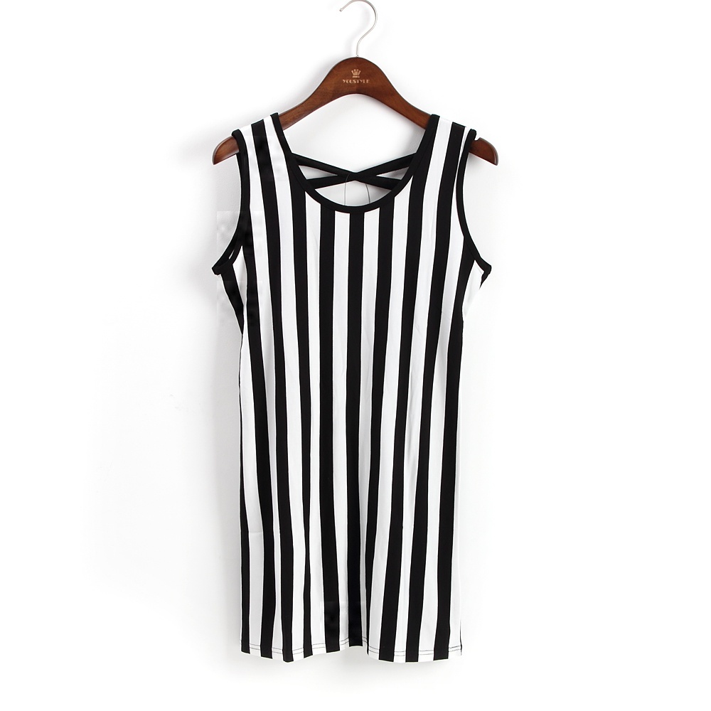 Black and white vertical stripe one-piece dress slim hip slim long design spaghetti strap tank dress fashion basic skirt women's