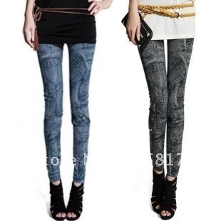 black Blue 2012 popular women faux denim legging capris Fashion irregular patchwork leggings pants pantyhose drop shipping LZ110