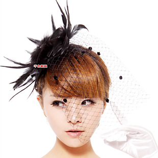 Black british style - feather veil fedoras satin hair accessory cheongsam formal dress accessories QS
