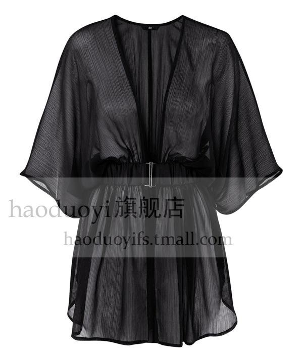 black chiffon loose shirt with wide sashes free shipping for epacket and china post air mail