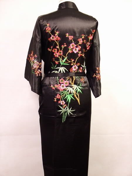 Black Chinese Women's Satin Polyester Embroider Robe Kimono Gown S M L XL XXL XXXL Free Shipping WS-3