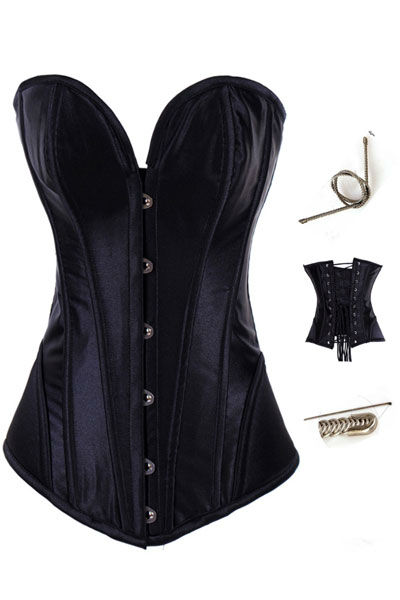 Black Classic Simple Overbust Steel Boned Corsets With Cup LB4459 Size S M L XL