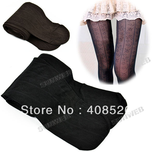 Black/ Coffee New Ladies Beautiful Slim Vertical Vine Pattern Pantyhose Leggings Velvet Stockings Free shipping 10242