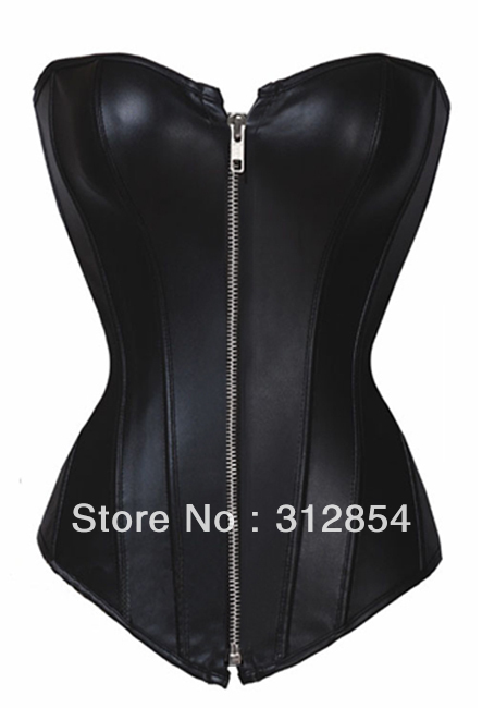 Black color size S M L XL Leather Zipper steel boned body slimming shapers for womens sexy design plus size corset  bustiers